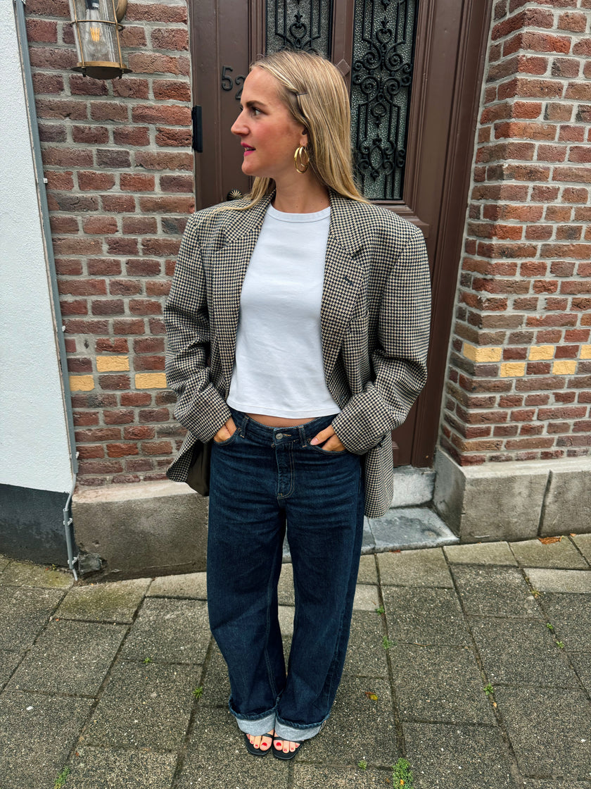 Oversized Navy Blue / Creme Checked Vintage Blazer