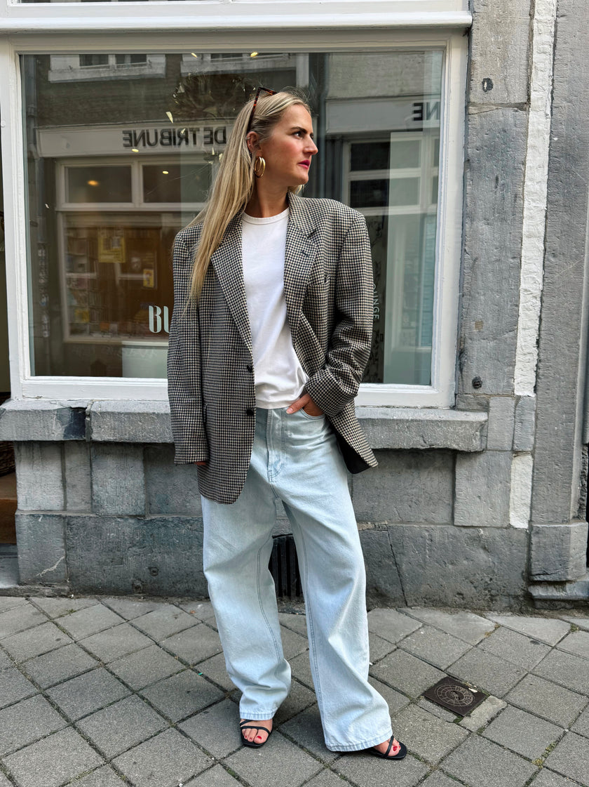 Oversized Navy Blue / Creme Checked Vintage Blazer