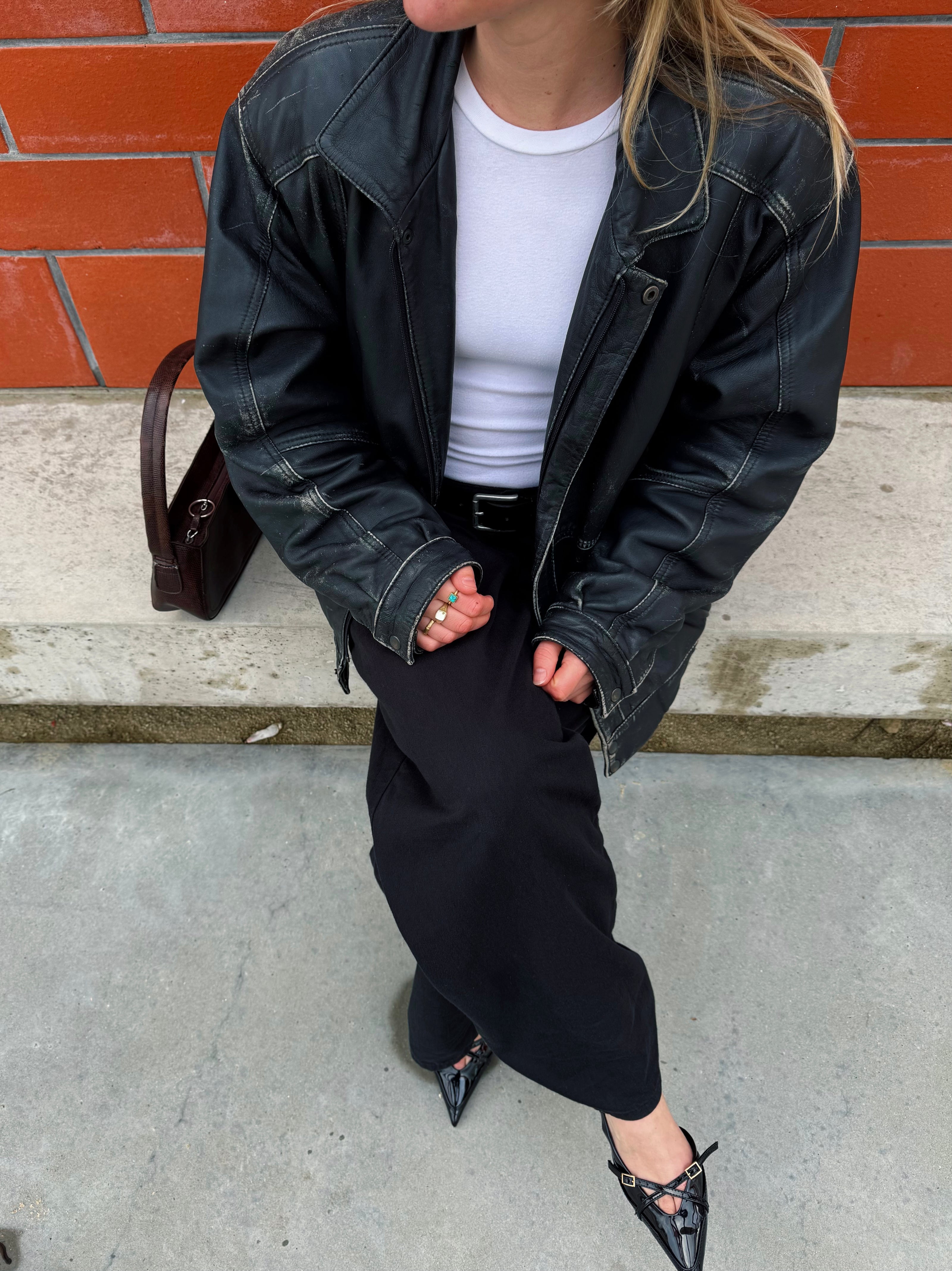 Rustic Black Leather Bomber Jacket