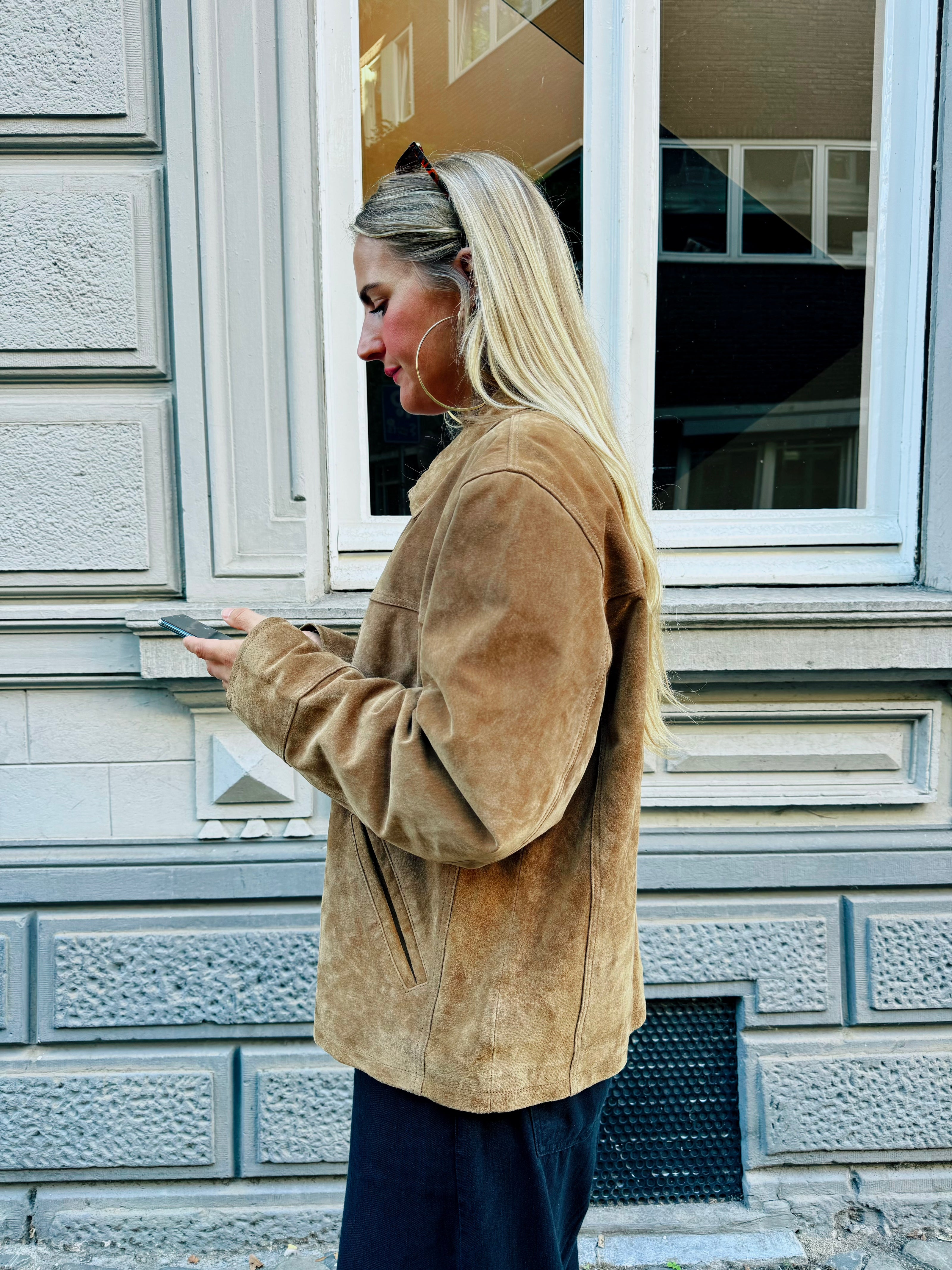 Light Brown Suede Vintage Bomber Jacket