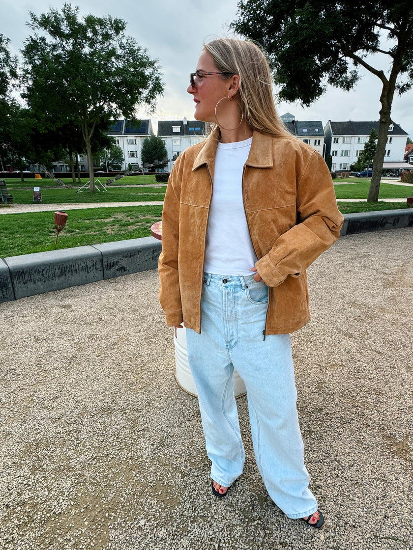 Beige Brown Camel Suede Vintage Jacket
