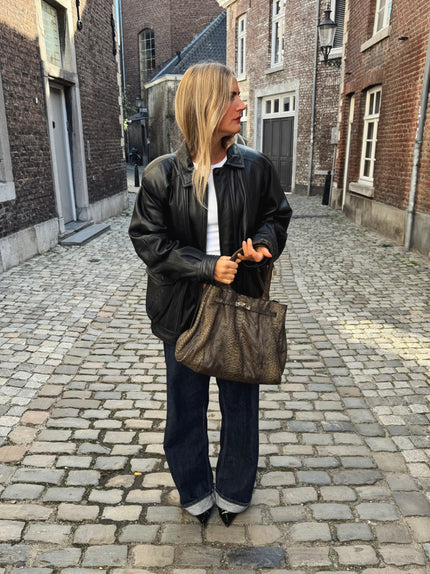 90s Black Leather Bomberjacket