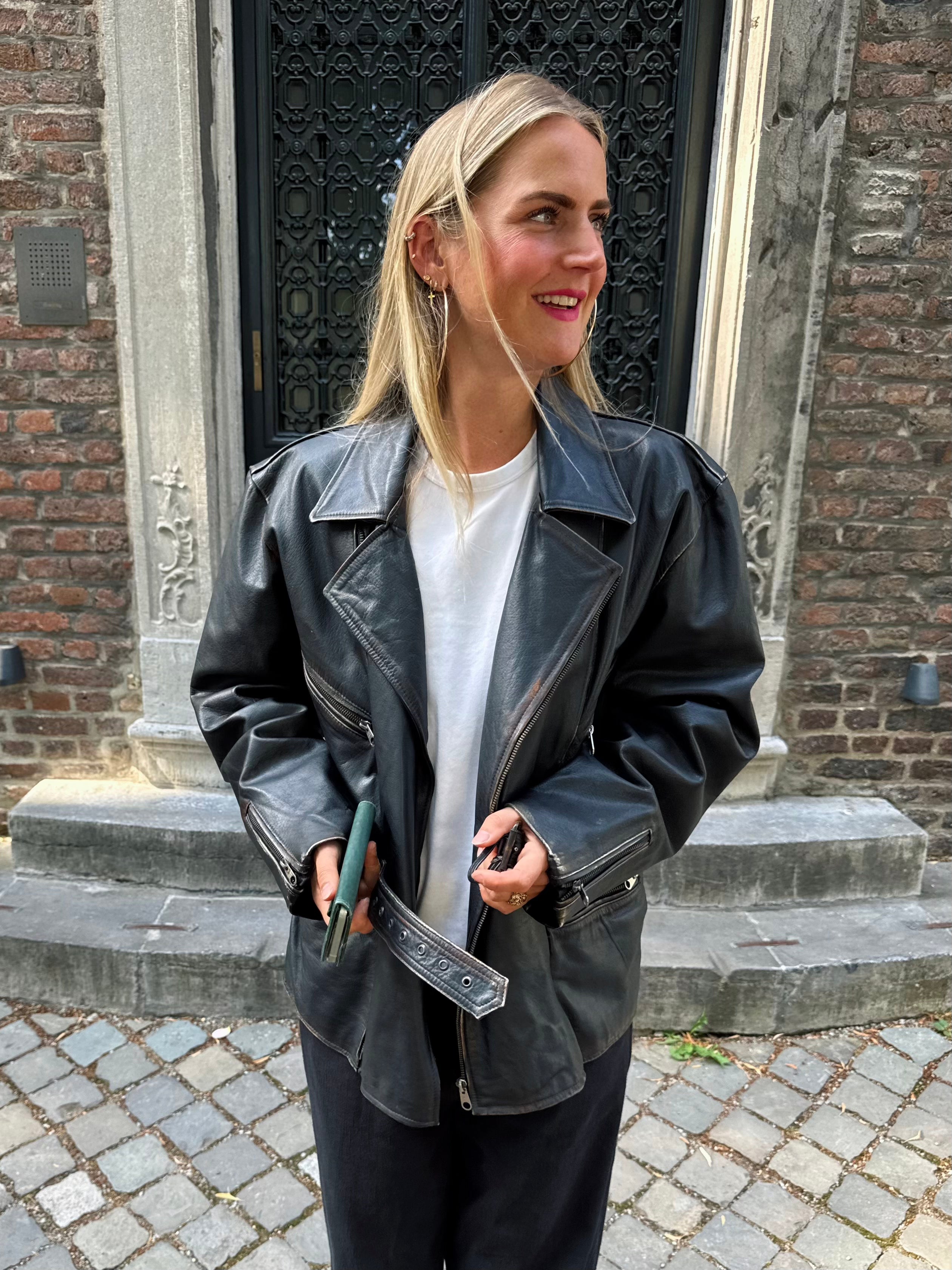 Oversized Black Leather Biker Jacket