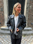 Oversized Black Leather Biker Jacket