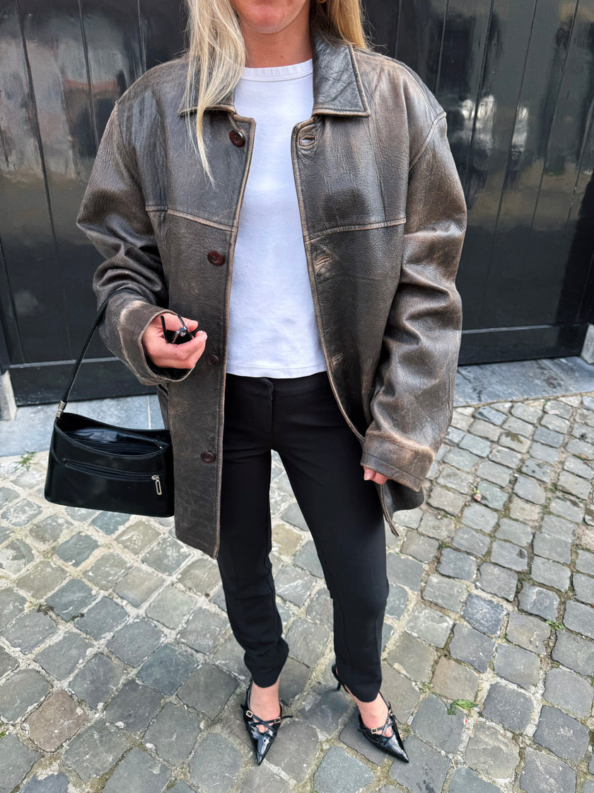 Super Oversized Buttoned Leather Jacket