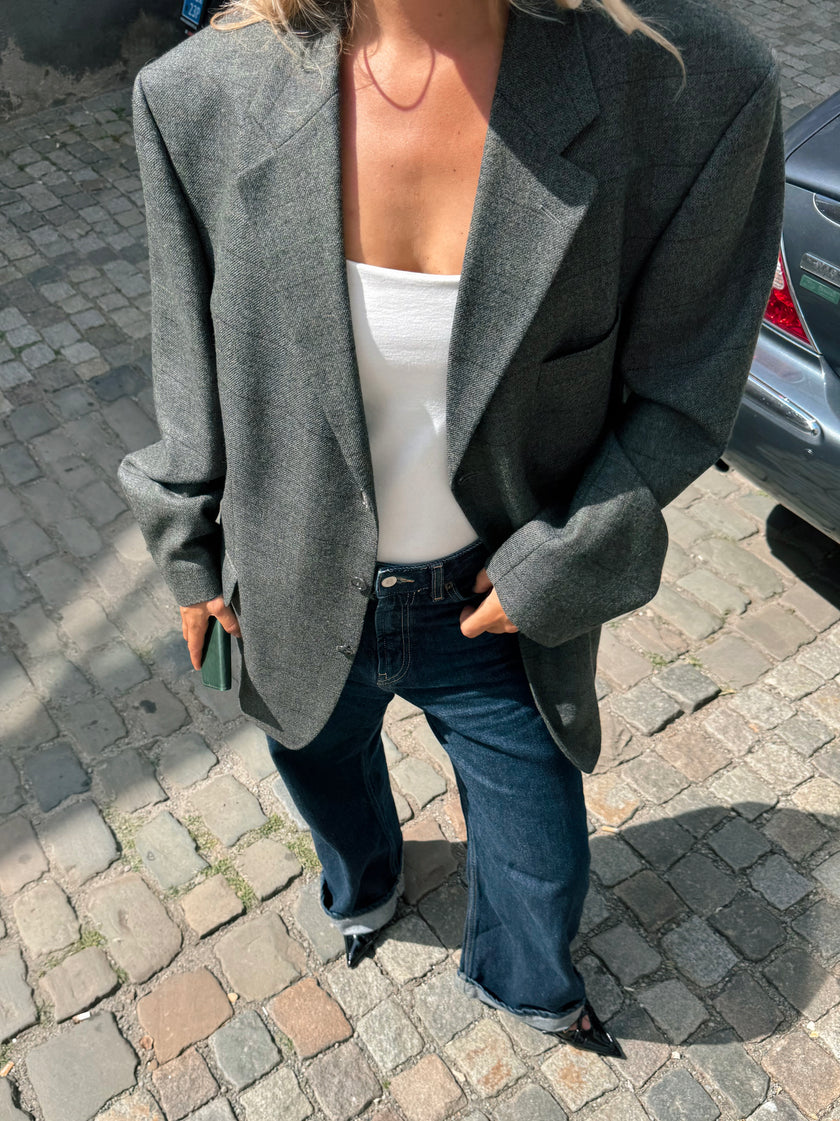 Grey Green Checked Oversized Vintage Blazer