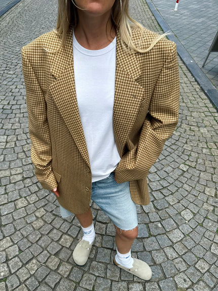 Creme / Camel Checked Oversized Blazer