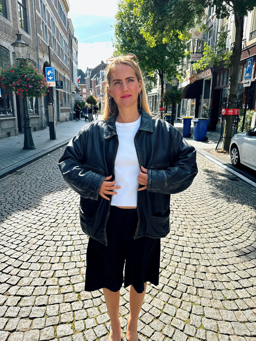 Black Leather Oversized Vintage Jacket
