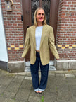 Yellow Beige Checked Oversized Blazer