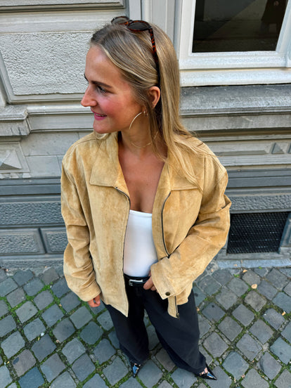 Light Beige Oversized Suede Jacket