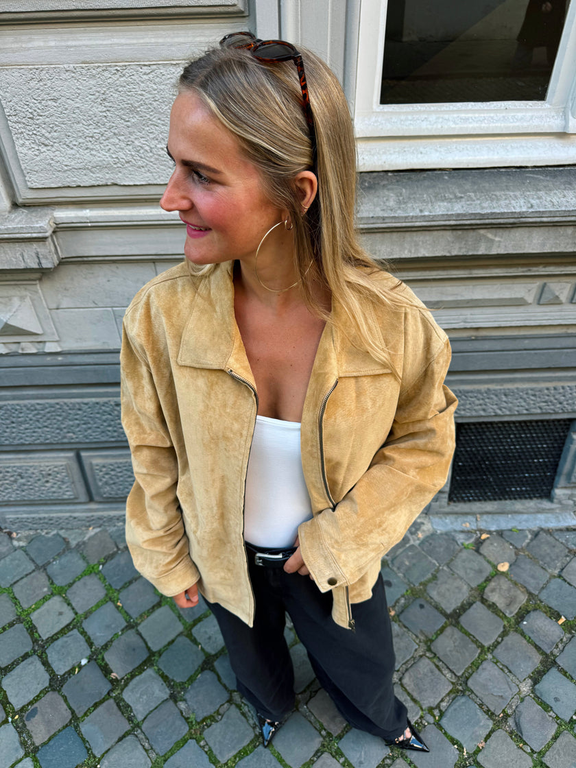 Light Beige Oversized Suede Jacket