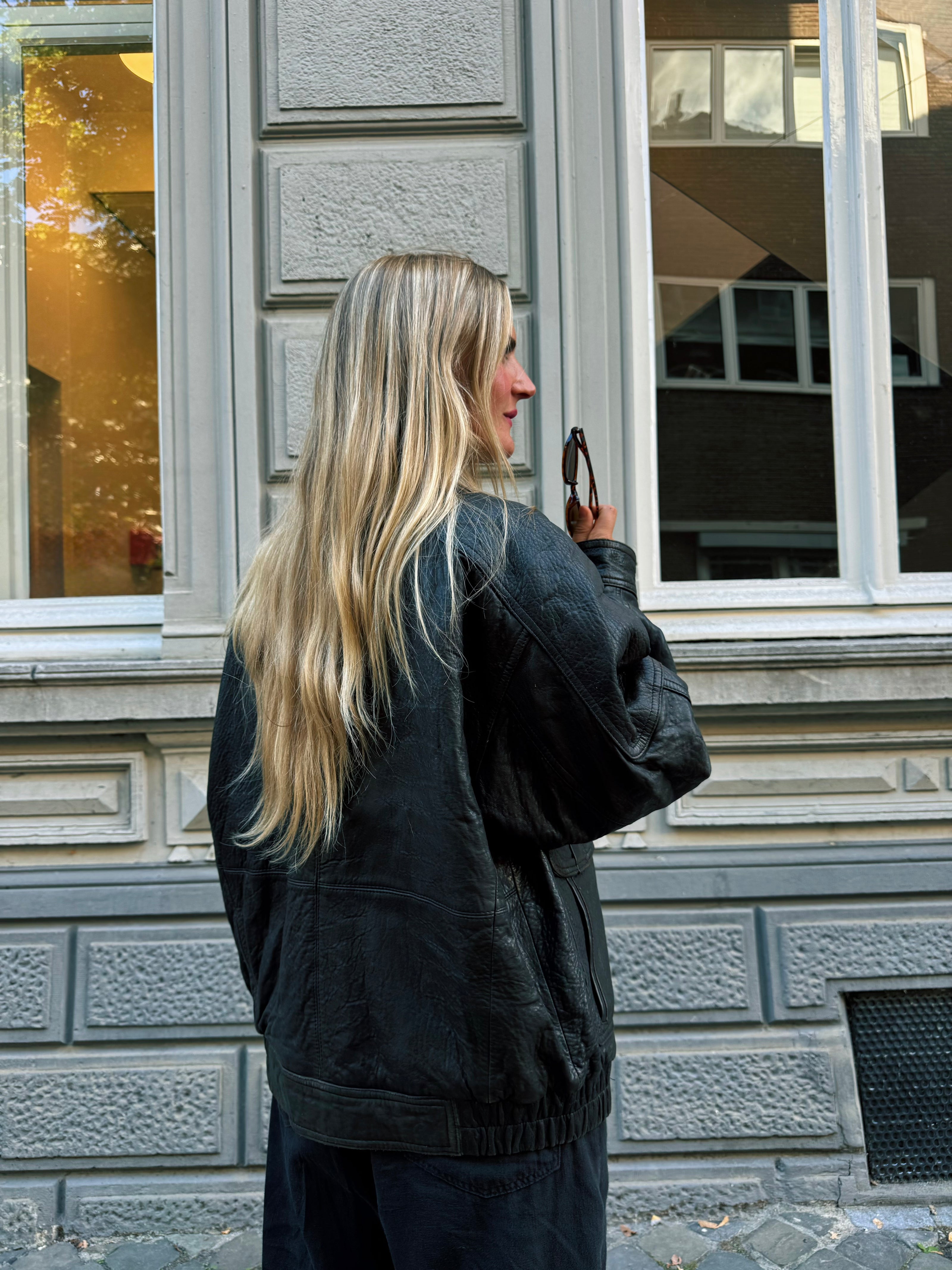 Dark Brown Leather Bomber Jacket