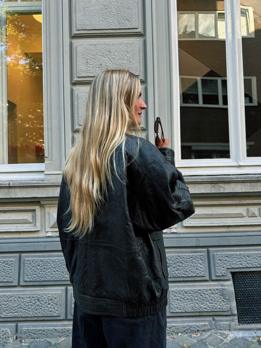 Dark Brown Leather Bomber Jacket