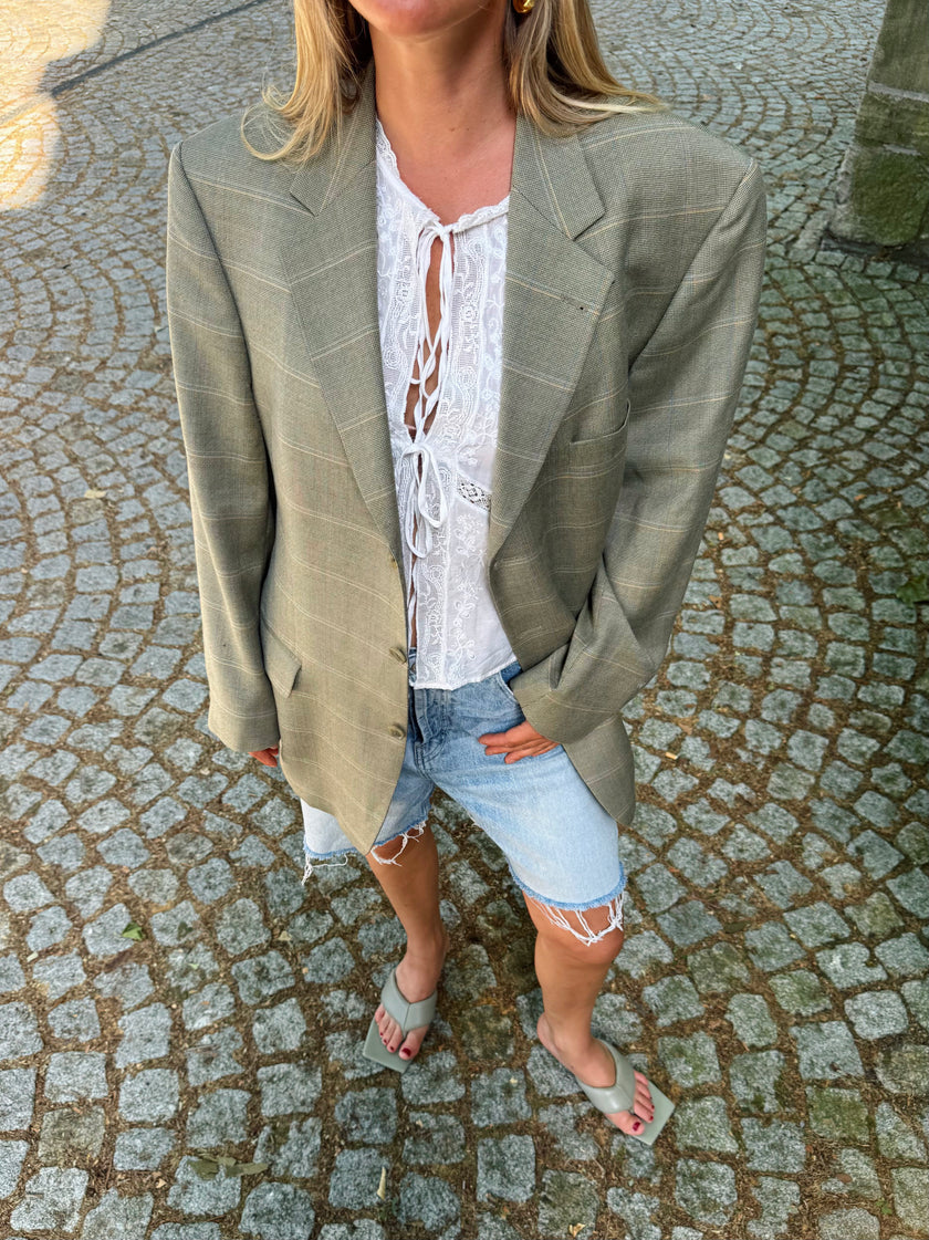 Beige Khaki Checked Vintage Blazer