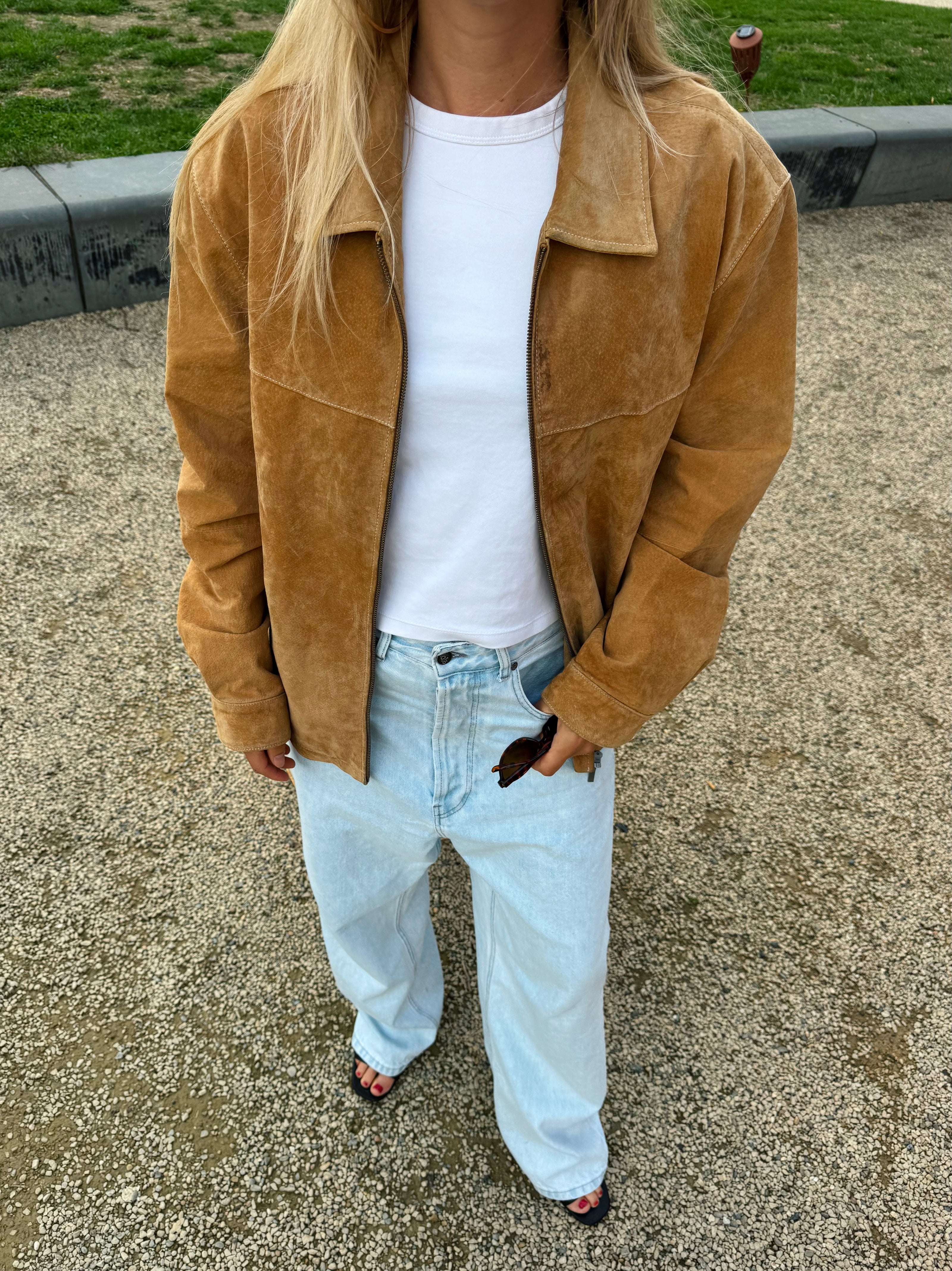 Beige Brown Camel Suede Vintage Jacket