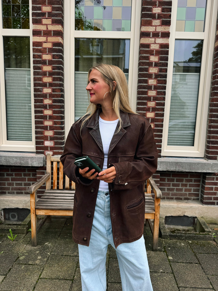 Oversized Oakwood Chestnut Brown Leather Jacket