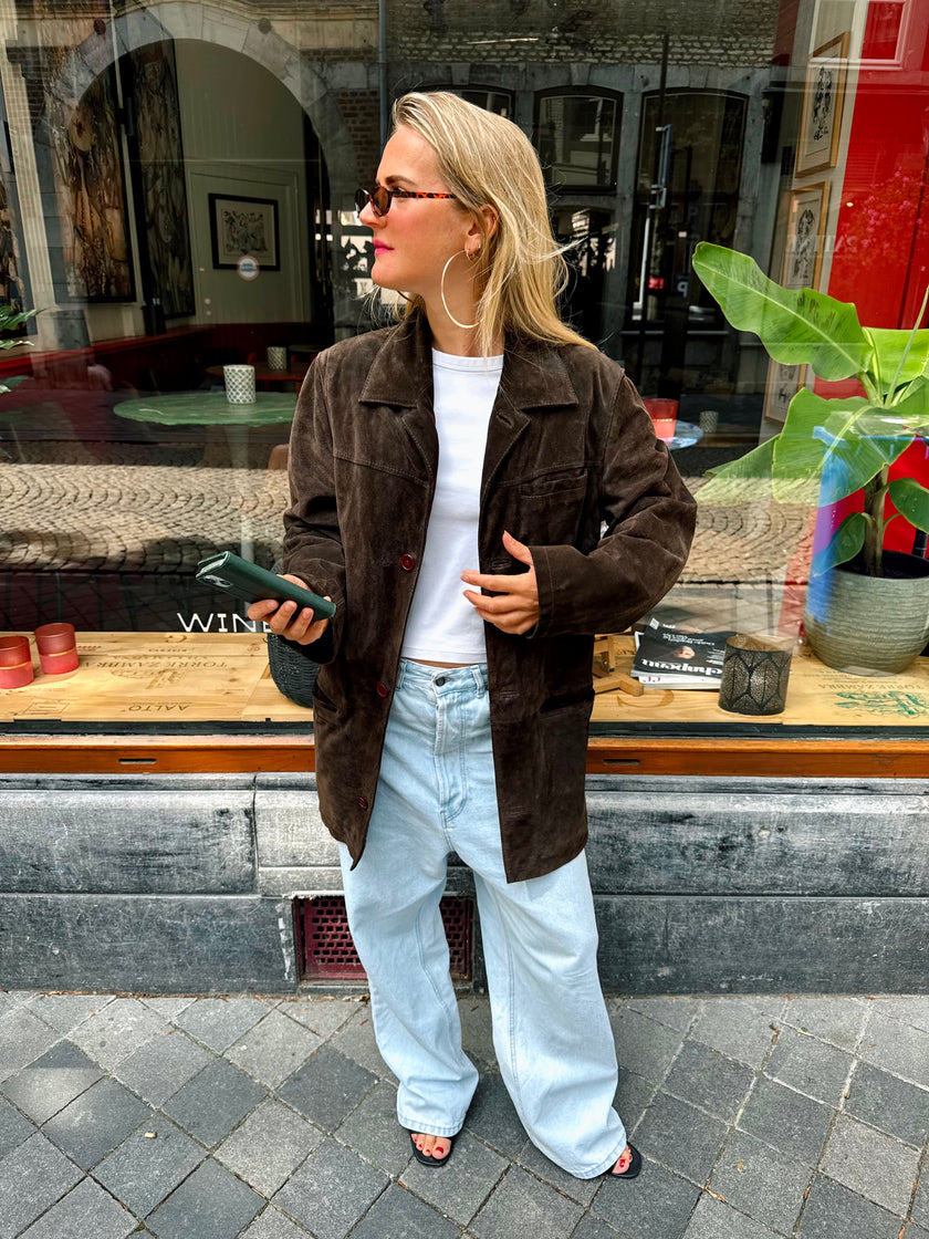 Trending Oversized Brown Suede Vintage Coat