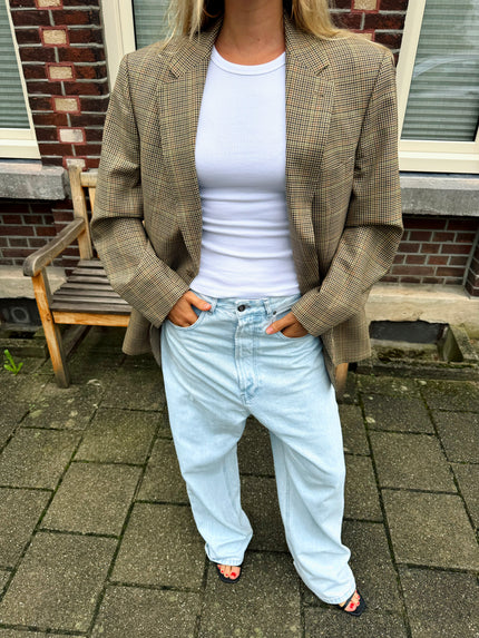 Brown Beige Checked Vintage Blazer