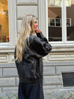 Dark Brown Leather Bomber Jacket