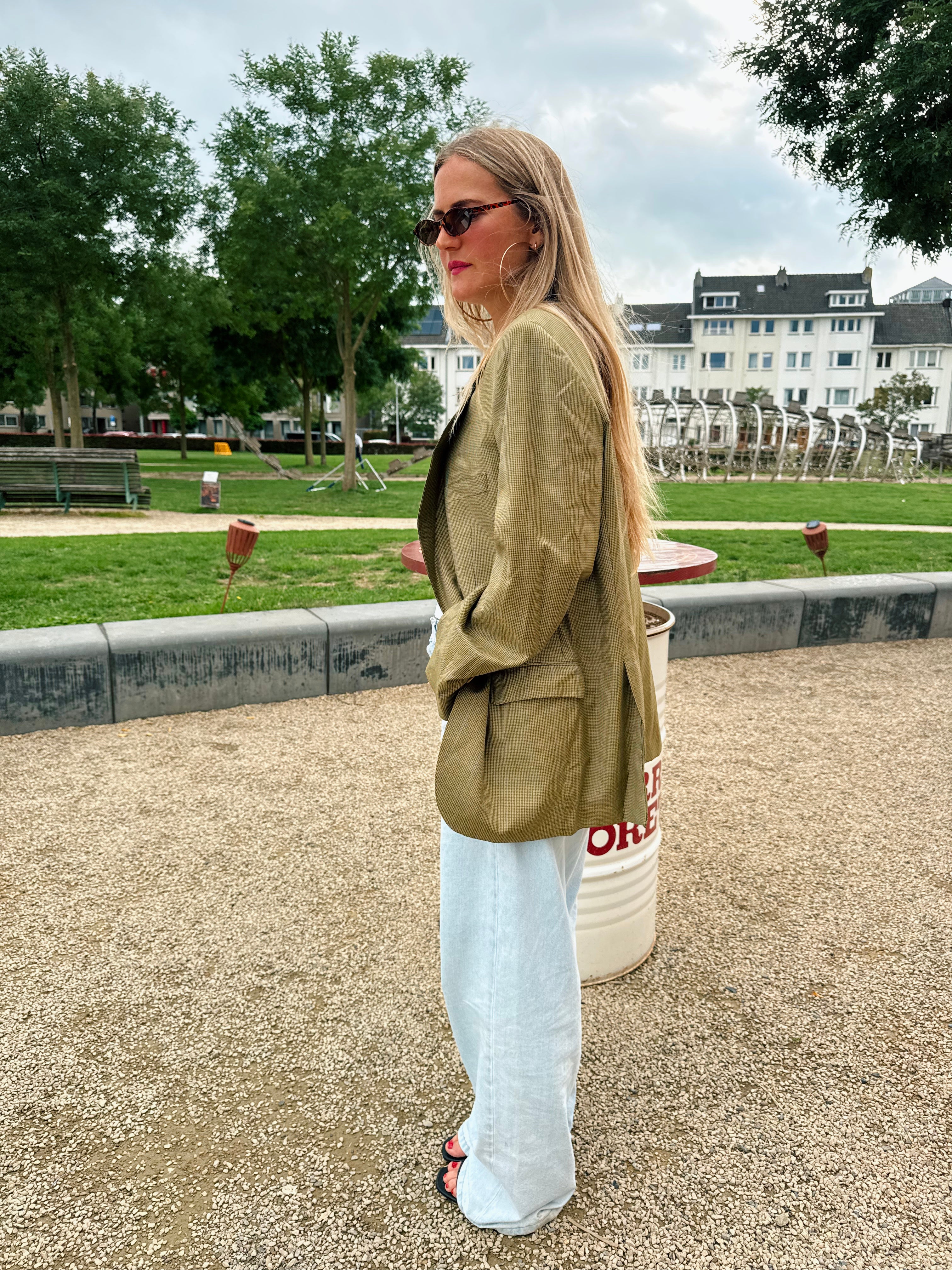 Khaki Green Checked Vintage Blazer