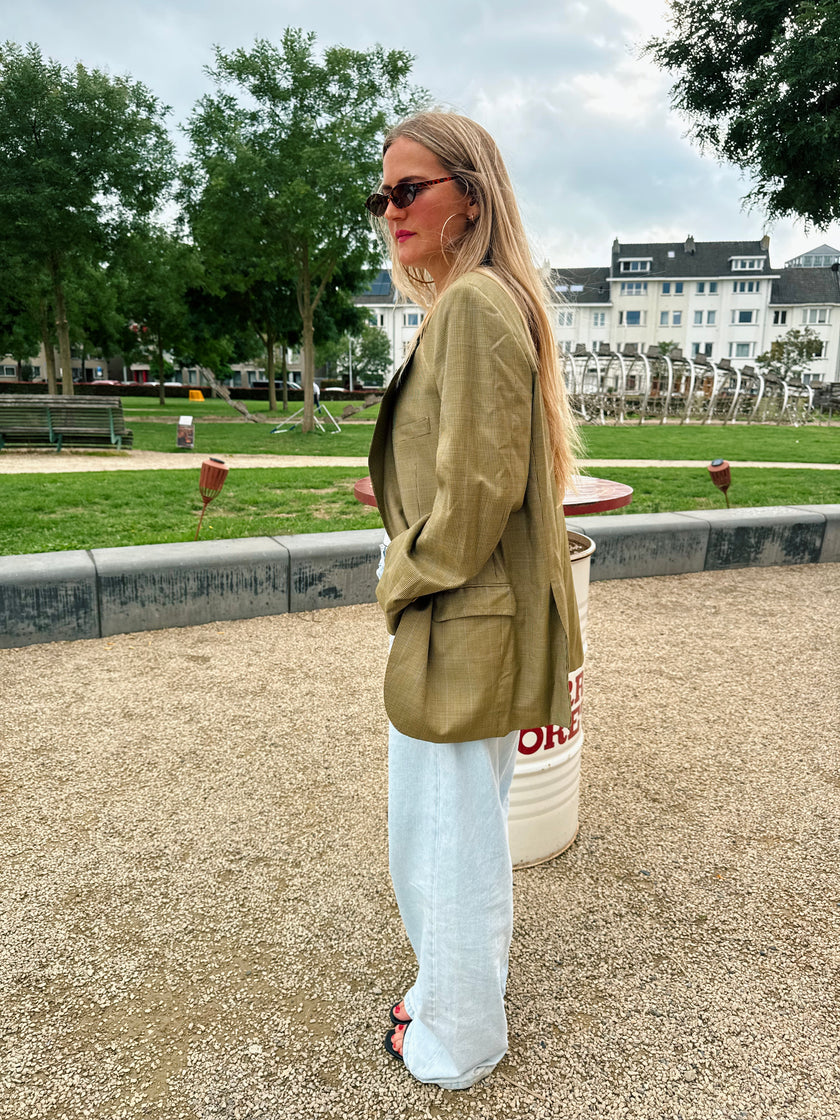 Khaki Green Checked Vintage Blazer