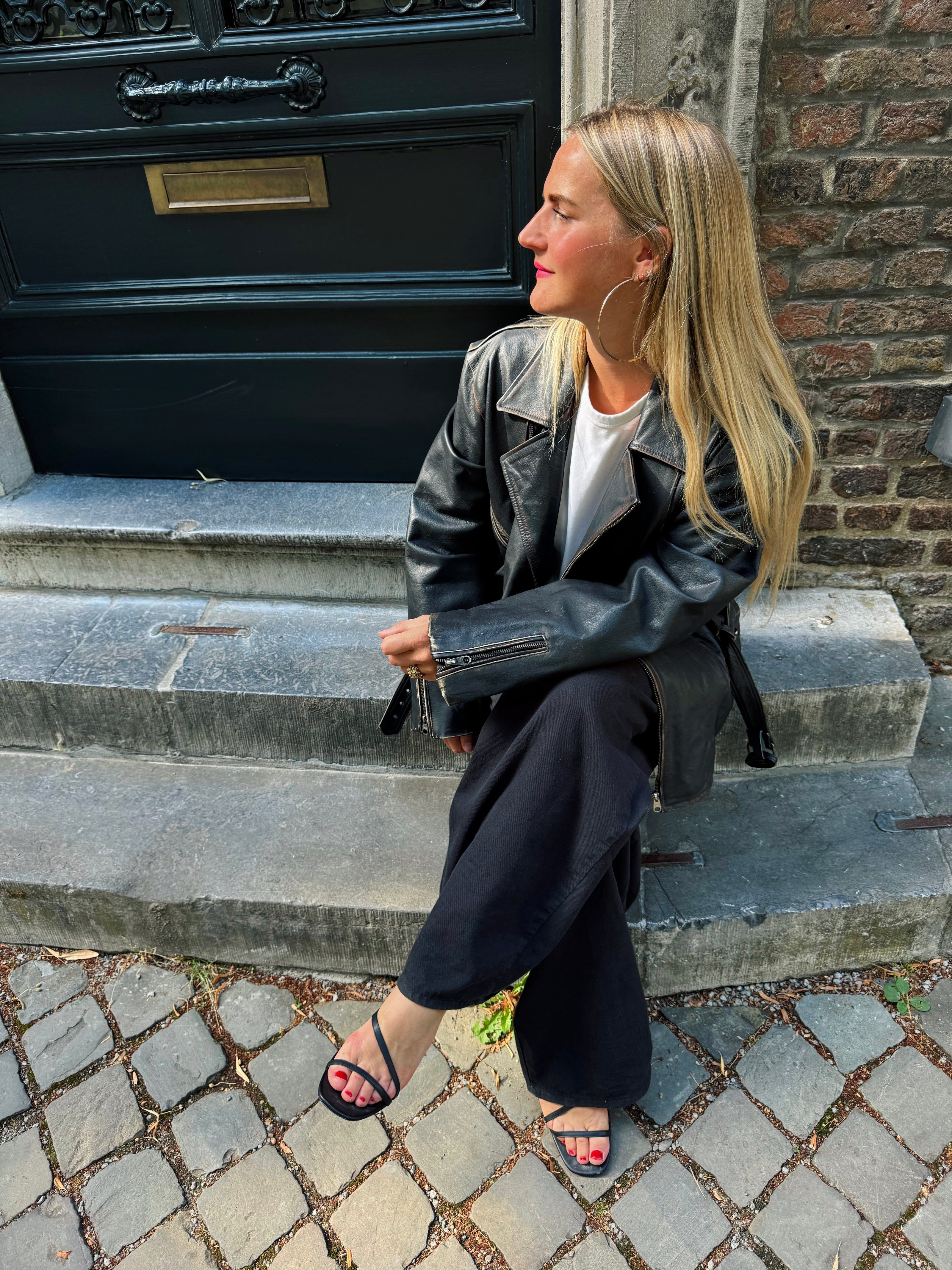 Oversized Black Leather Biker Jacket