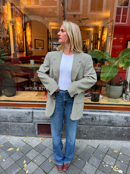 Dark Green Checked Oversized Blazer