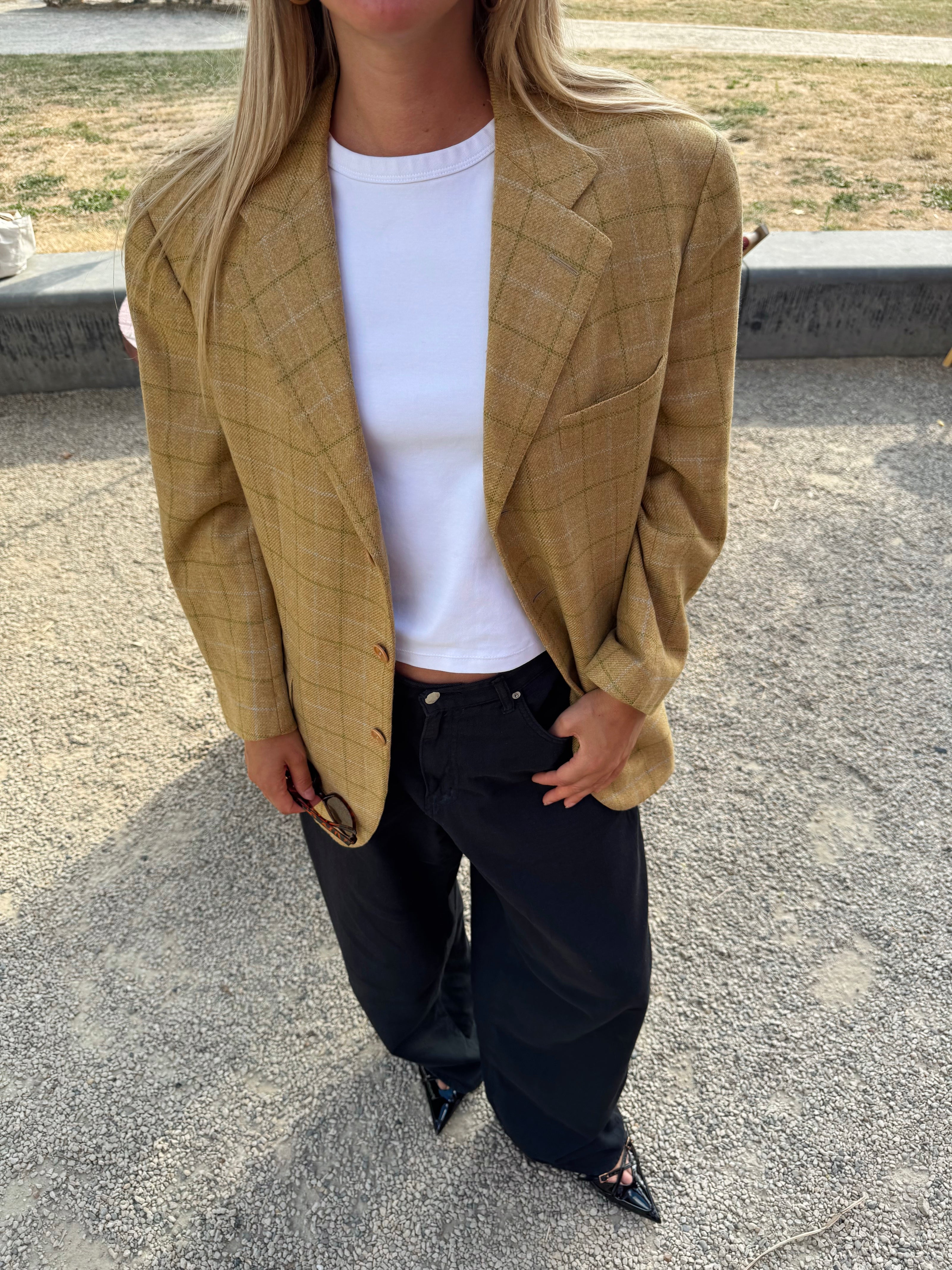 Khaki Beige Checked Blazer