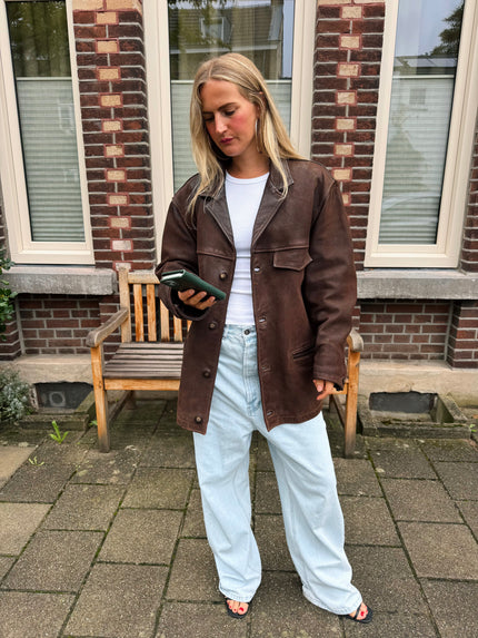 Oversized Oakwood Chestnut Brown Leather Jacket