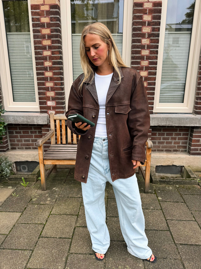 Oversized Oakwood Chestnut Brown Leather Jacket