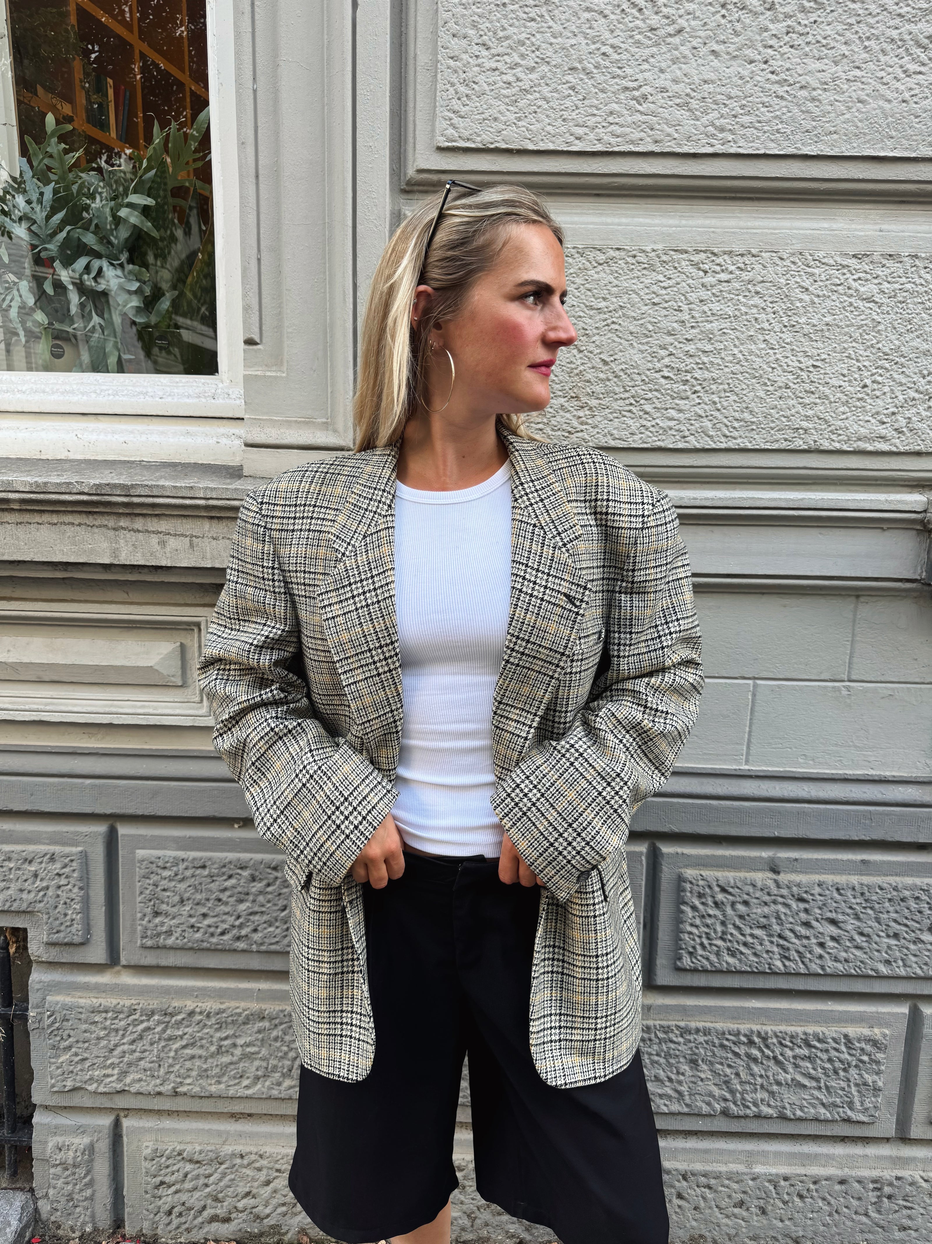 Grey Beige Checked Vintage Blazer
