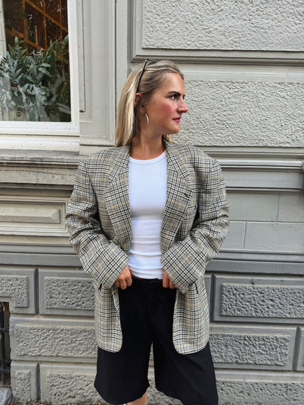 Grey Beige Checked Vintage Blazer
