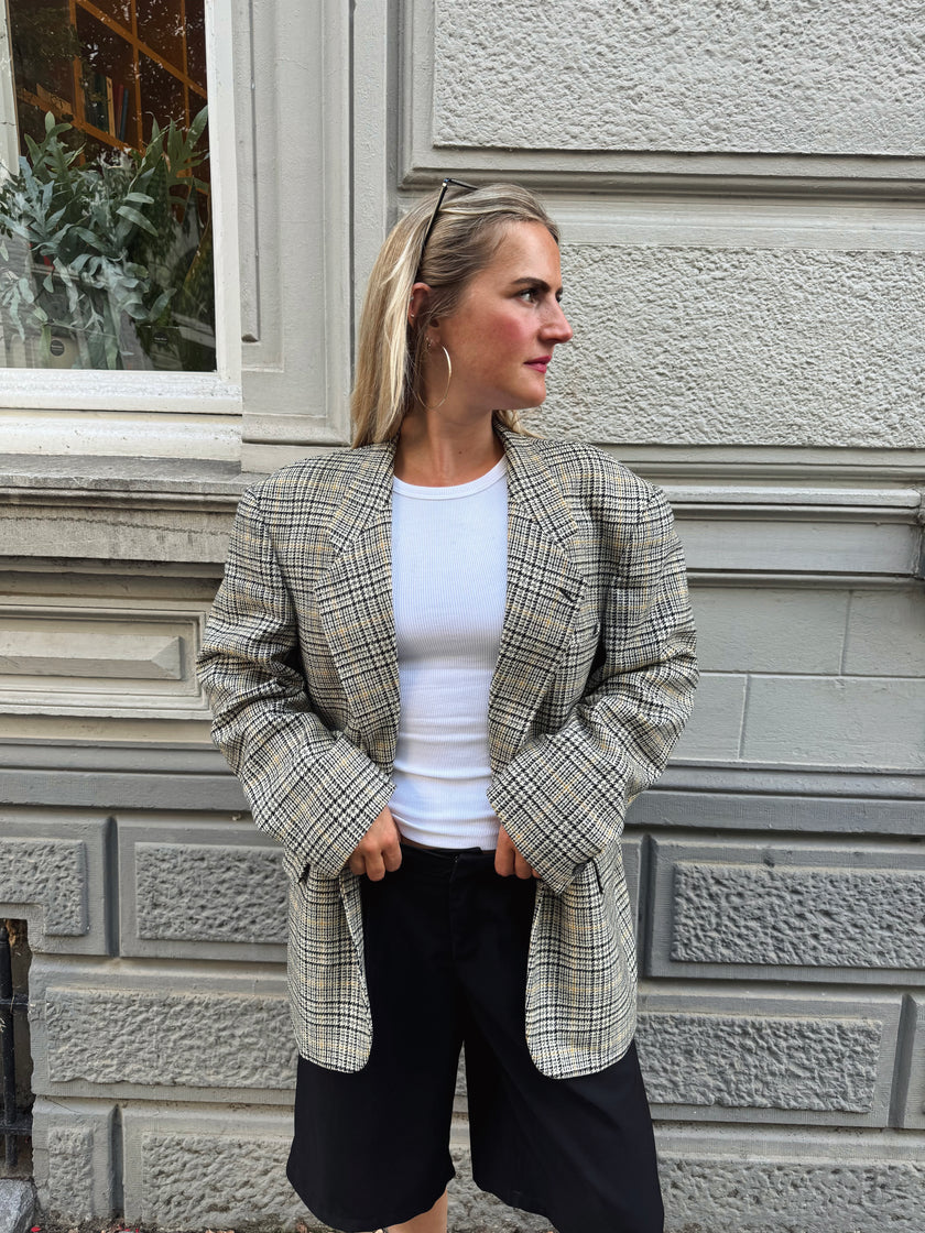 Grey Beige Checked Vintage Blazer