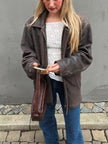Oversized Brown Distressed Leather Jacket