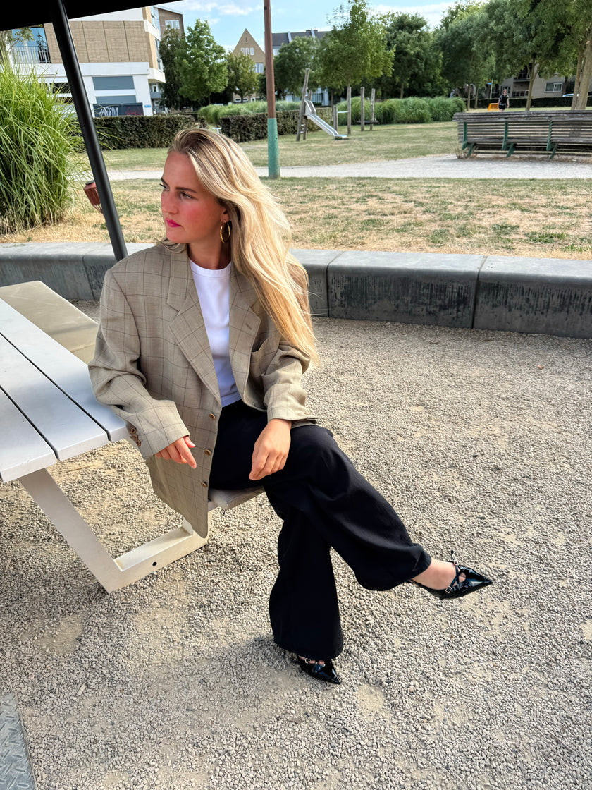 Grey Beige Checked Blazer