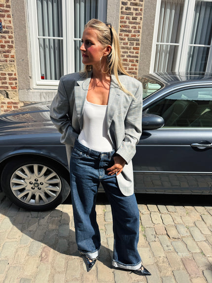 Grey Checked Oversized Blazer