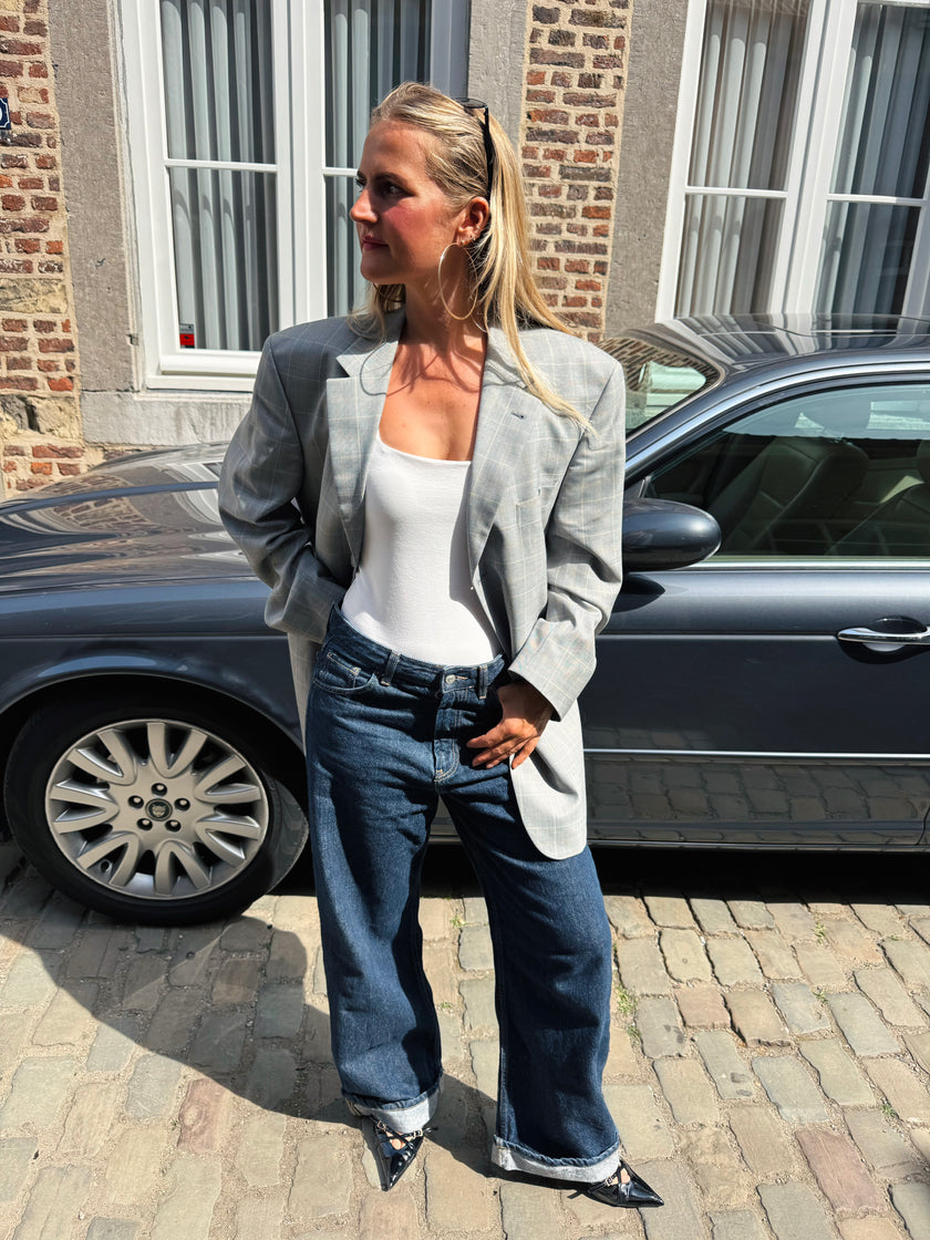 Grey Checked Oversized Blazer