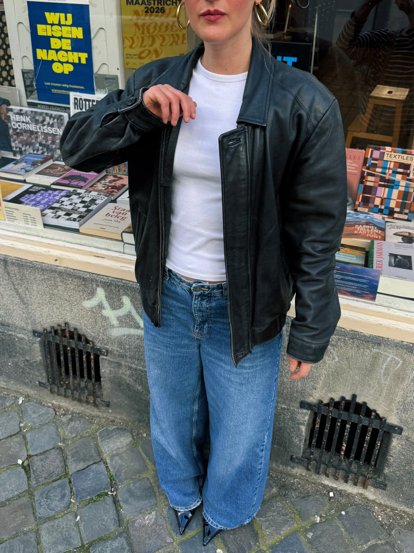 Black Leather Vintage Bomberjacket