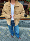 Beige Suede Bomber Jacket