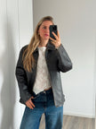 Rustic / Faded Grey Oversized Leather Vintage Jacket