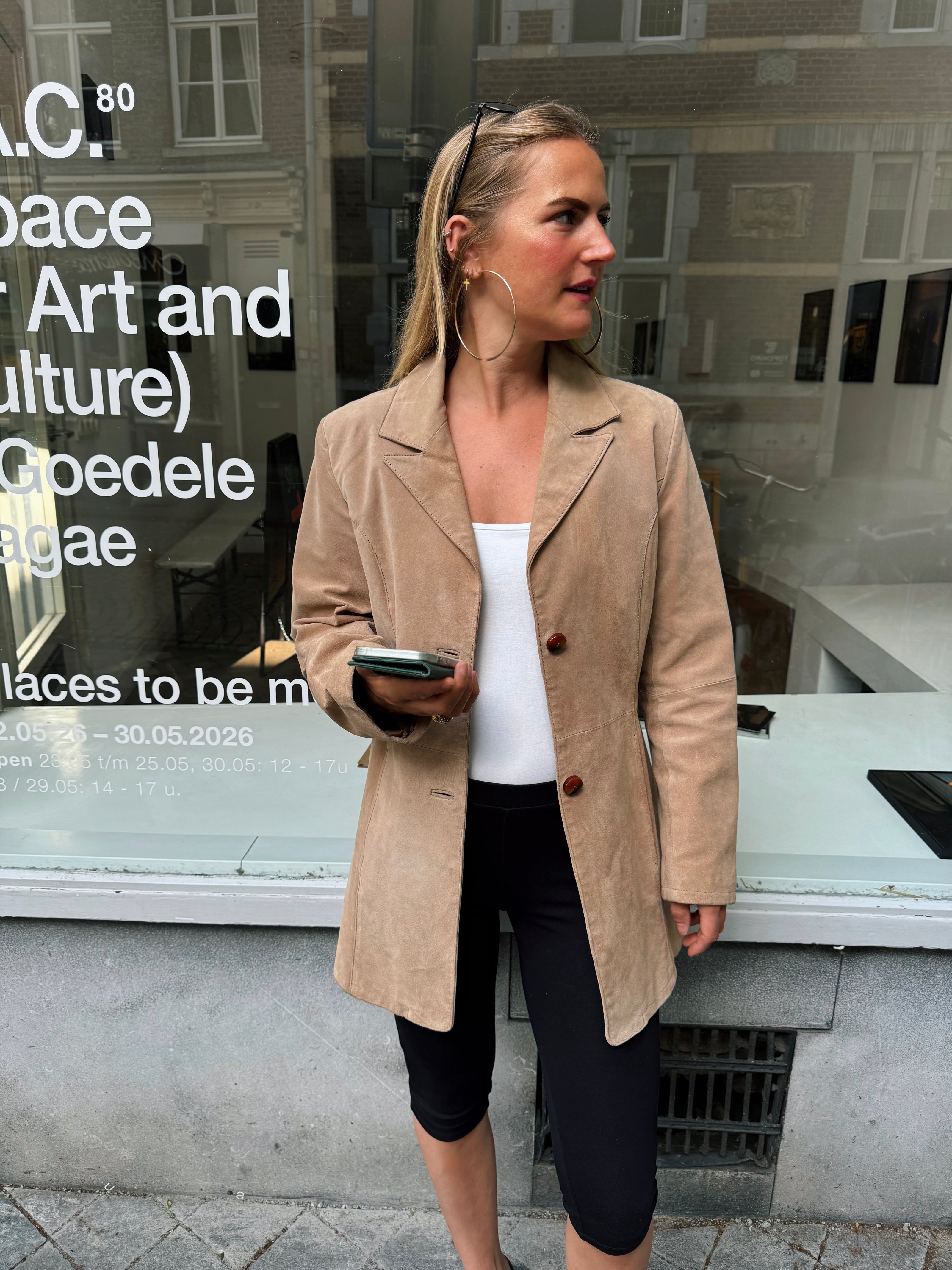 Oversized Light Beige Suede Vintage Blazer