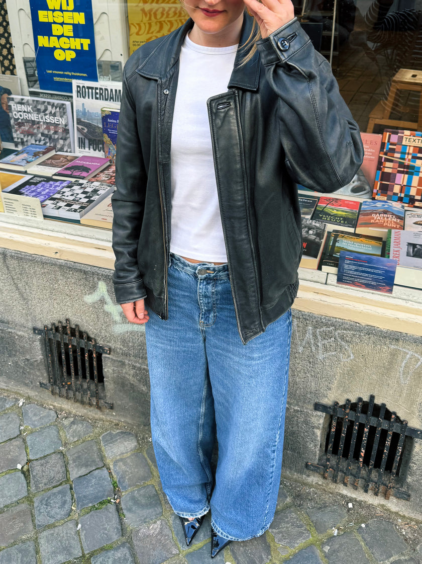 Black Leather Vintage Bomberjacket