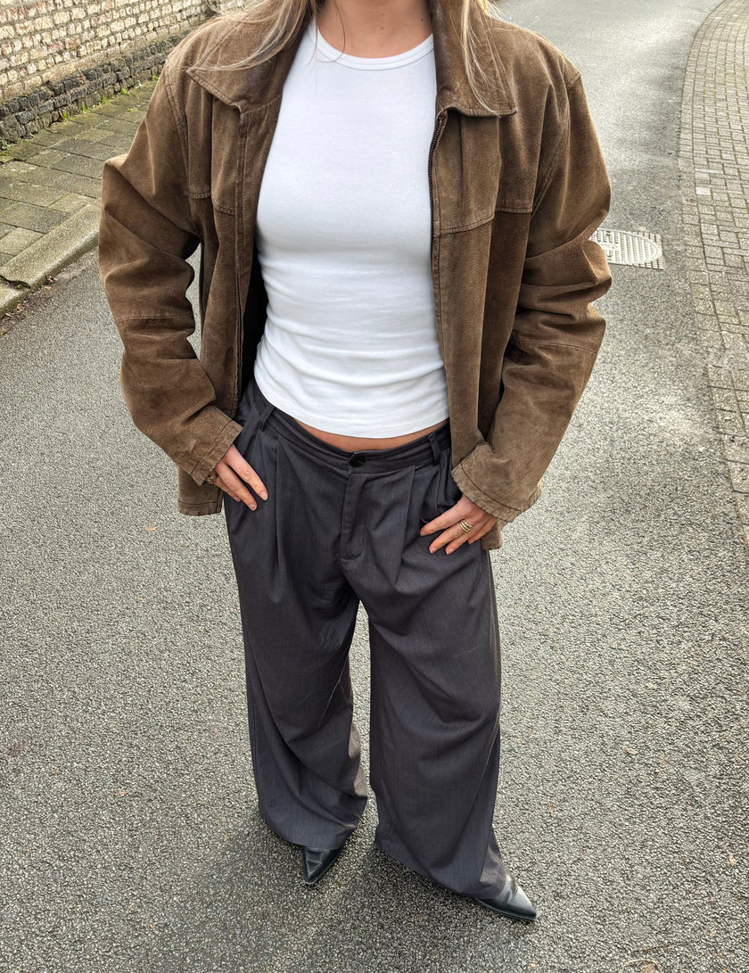 Super Oversized Vintage Suede Bomber Jacket