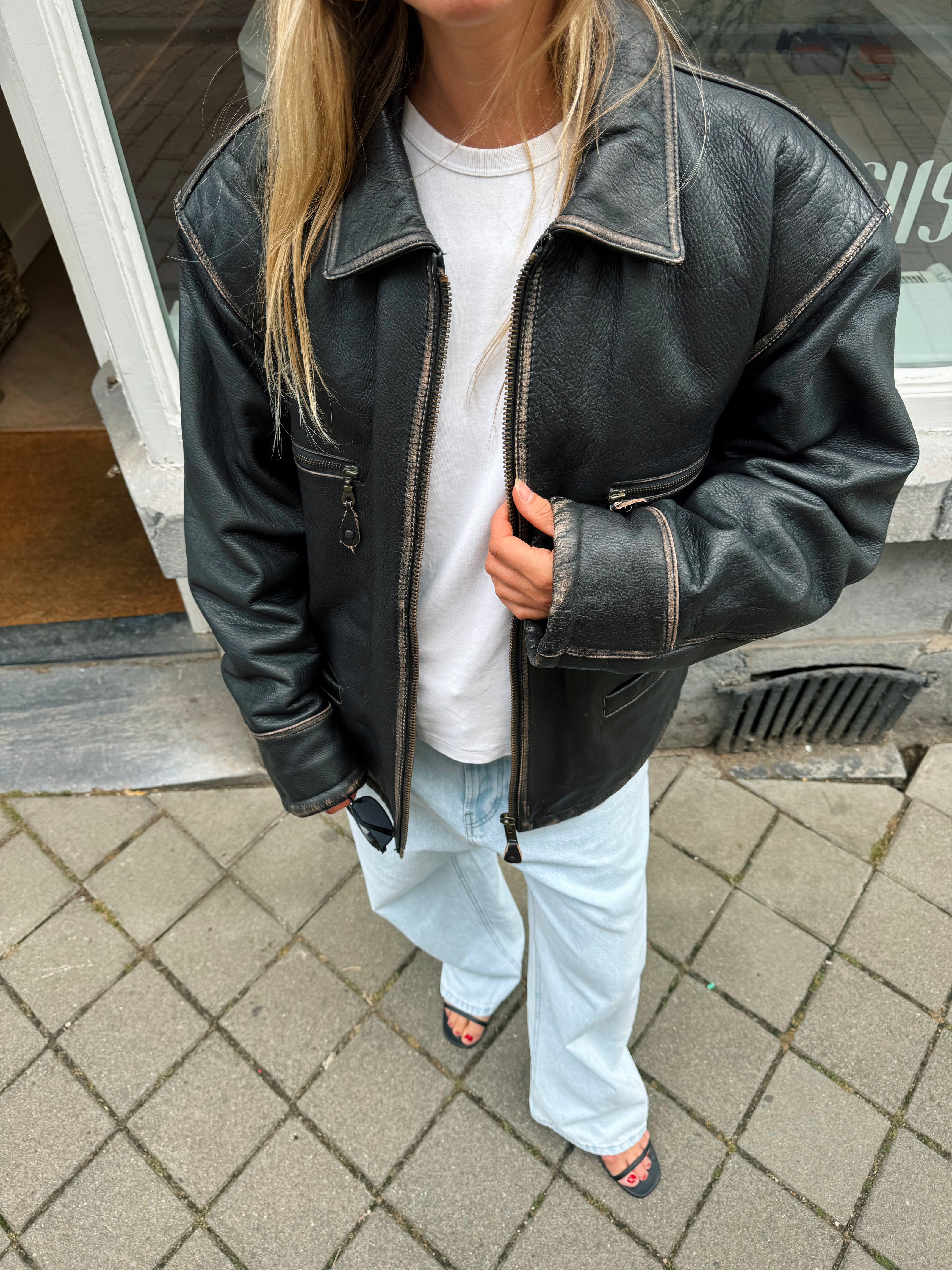 Bomboogie Worn Leather Bomber Jacket
