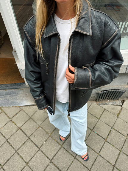 Bomboogie Worn Leather Bomber Jacket