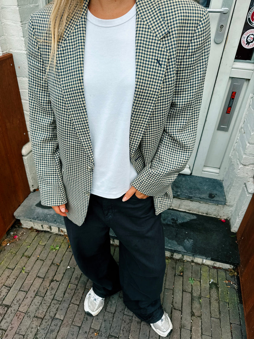 Brown & Crème Checked Oversized Blazer
