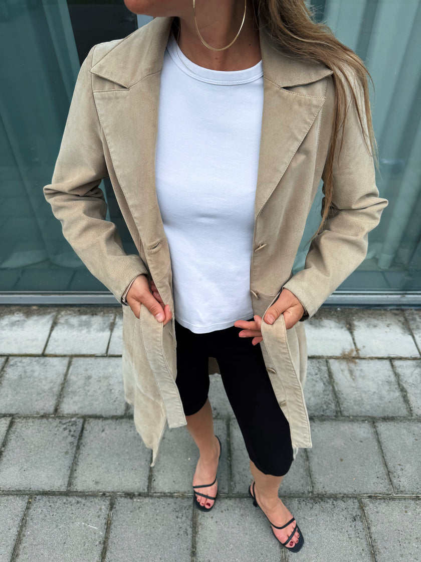 Light Beige Suede Vintage Trenchcoat