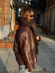 90s Vintage Oversized Brown Leather Bomber Jacket