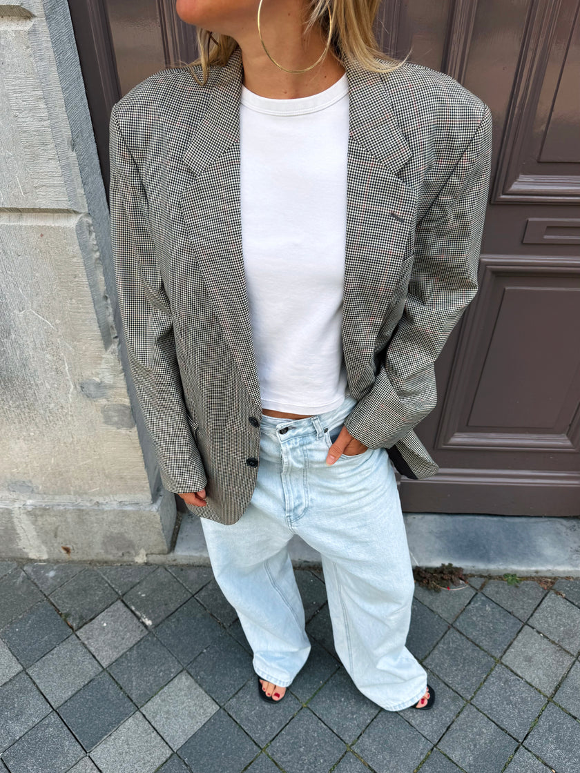Grey Checked Oversized Blazer