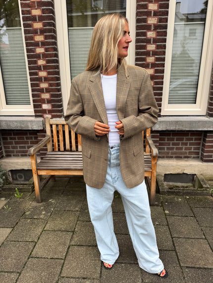 Brown Beige Checked Vintage Blazer